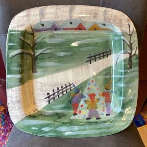 Beautiful Discontinued Zrike Platter “Winter Frolic” Hand Painted Made in Italy